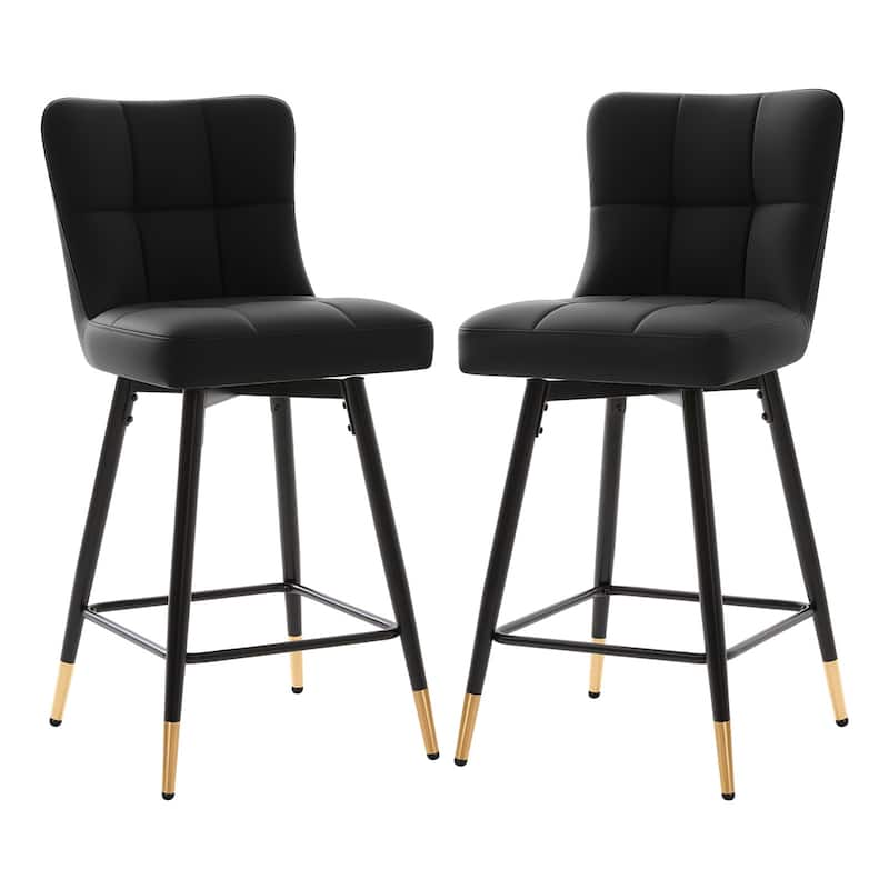 Faux Leather Swivel Counter Height Barstools Set of 2 with High Back - 38.98"H x 17.72"W x 21.26"D