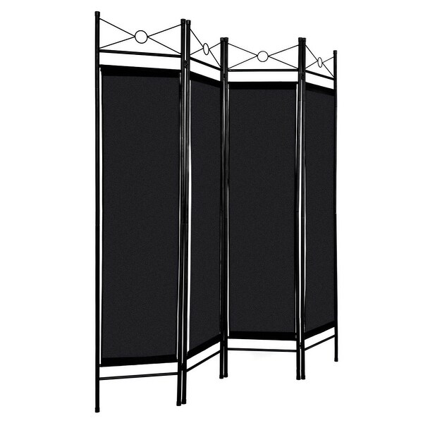 4 Panels Metal Frame Room Private Folding Screen - Black