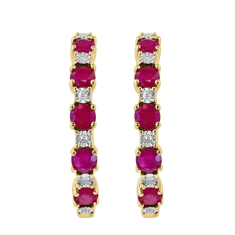 Effy Gold over 925 Sterling Silver Diamond and Ruby Earrings