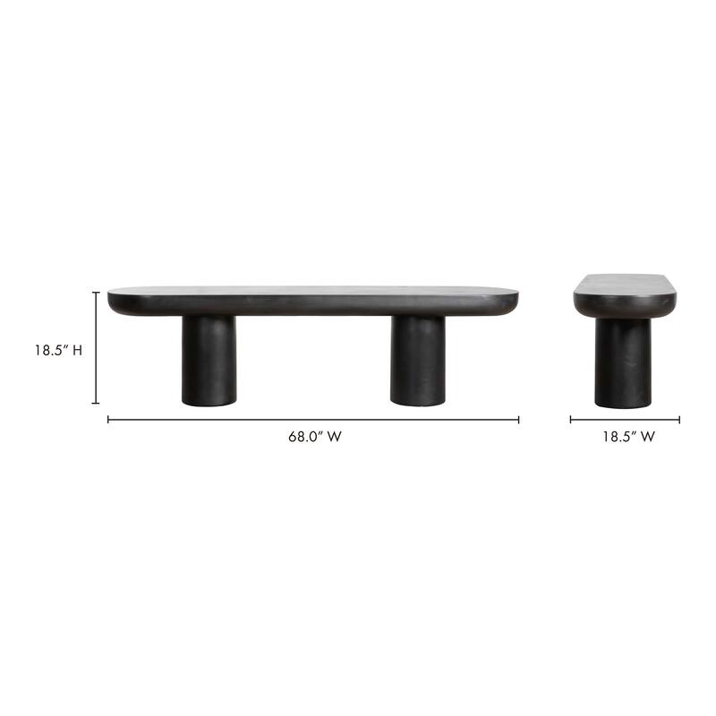 NADAAL STUDIOS Fenton Bench, Fiber-Reinforced Concrete Seat, Iron Frame, Black, Seats 3