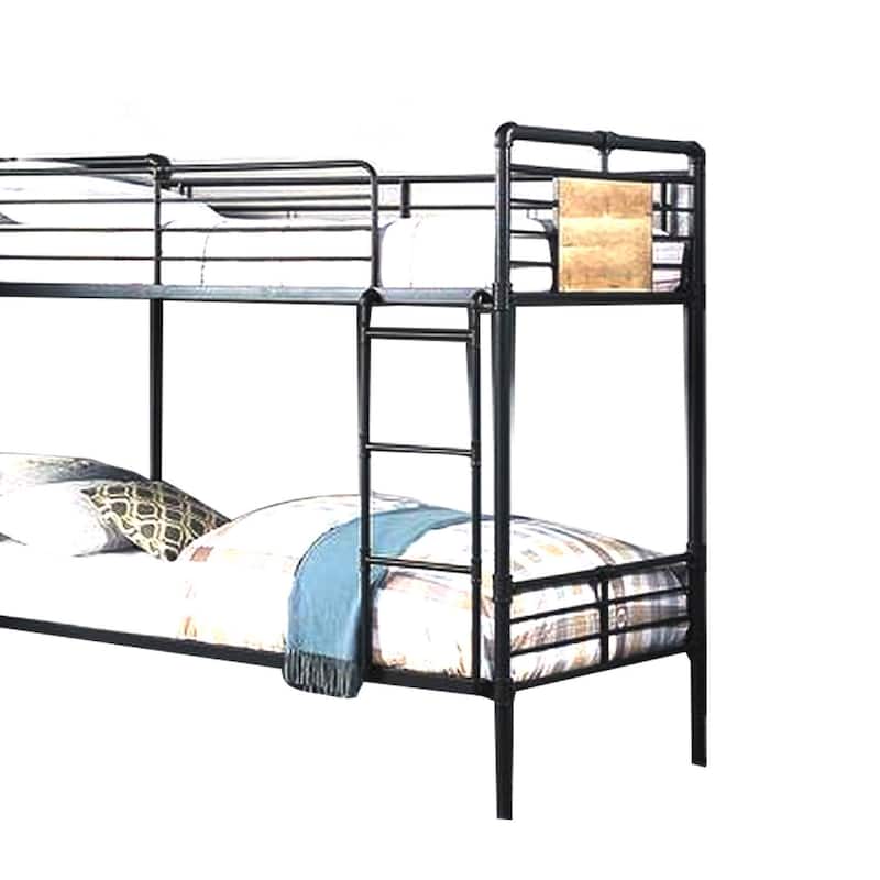 Twin over Full Bunk Bed with Safety Guard Rails, Sandy Black and Dark Bronze