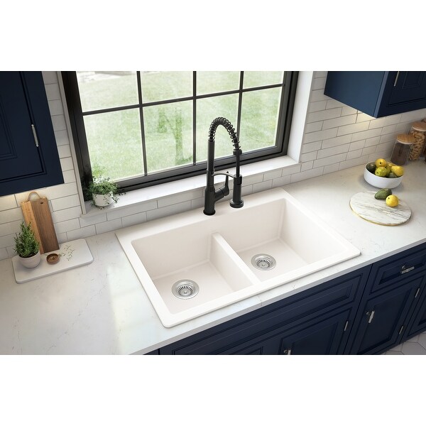 Karran Top Mount Double Equal Bowl Quartz Kitchen Sink - 33" x 22" x 9" - 33" x 22" x 9". Opens flyout.