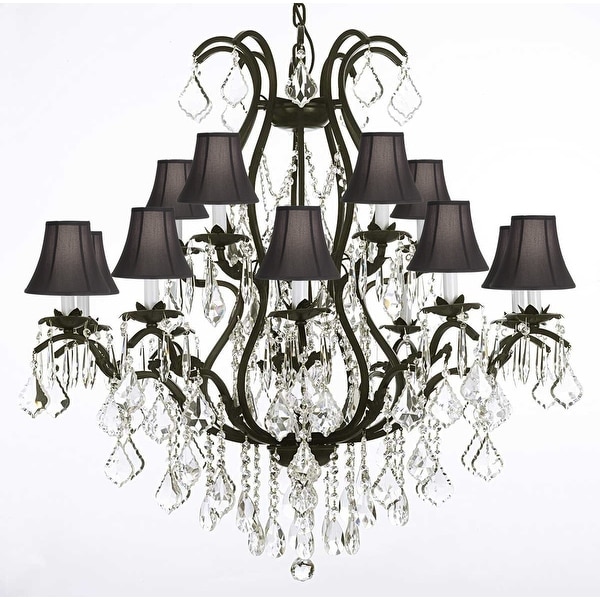 Swarovski Elements Crystal Trimmed Wrought Iron Chandelier Lighting Swarovski Elements Crystal Trimmed Wrought Iron Chandelier Lighting With Black Shades