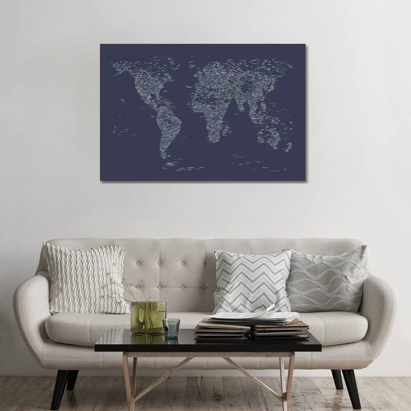 iCanvas "Font World Map (Navy Blue)" by Michael Tompsett Canvas Print - 32x48x1.5