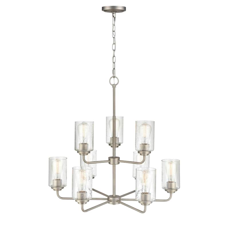 Millennium Lighting Moven 9 Light Chandelier in Multiple Finishes with Seeded Glass Shades - Satin Nickel