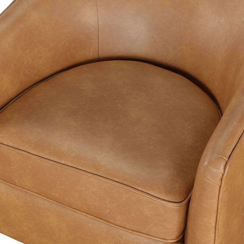 Maisy Faux Leather Wood Base Barrell Swivel Chair For Living Room