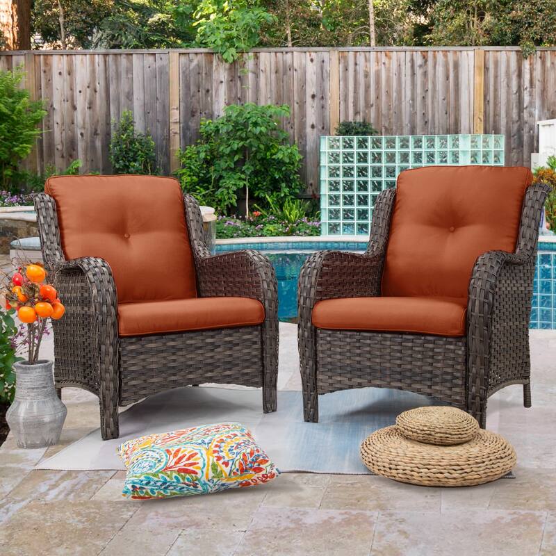 Cozywor 2-Piece Outdoor Patio Ratten Wicker Lounge Chair WIth Cushion