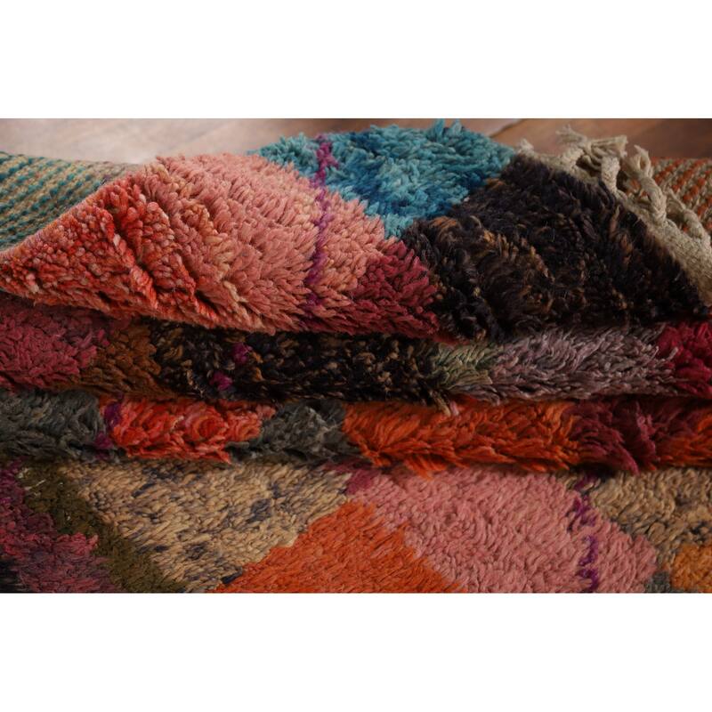 Checkered Plush Moroccan Oriental Area Rug Handmade Wool Carpet - 6'6" x 10'9"