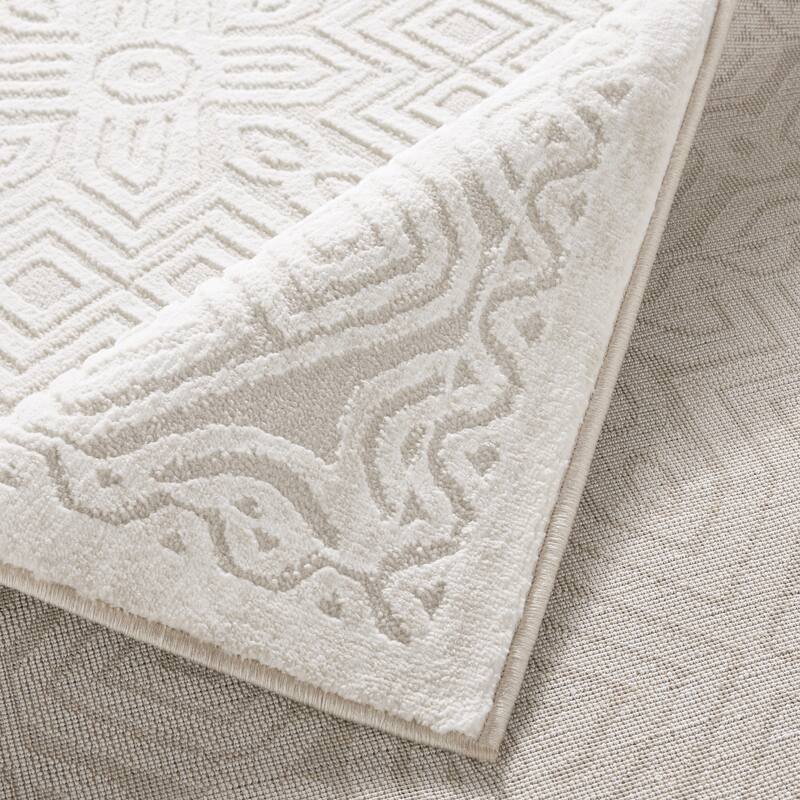 TOWN & COUNTRY LUXE Maya Medallion Tile Neutral Indoor Area Rug with High-Low Texture