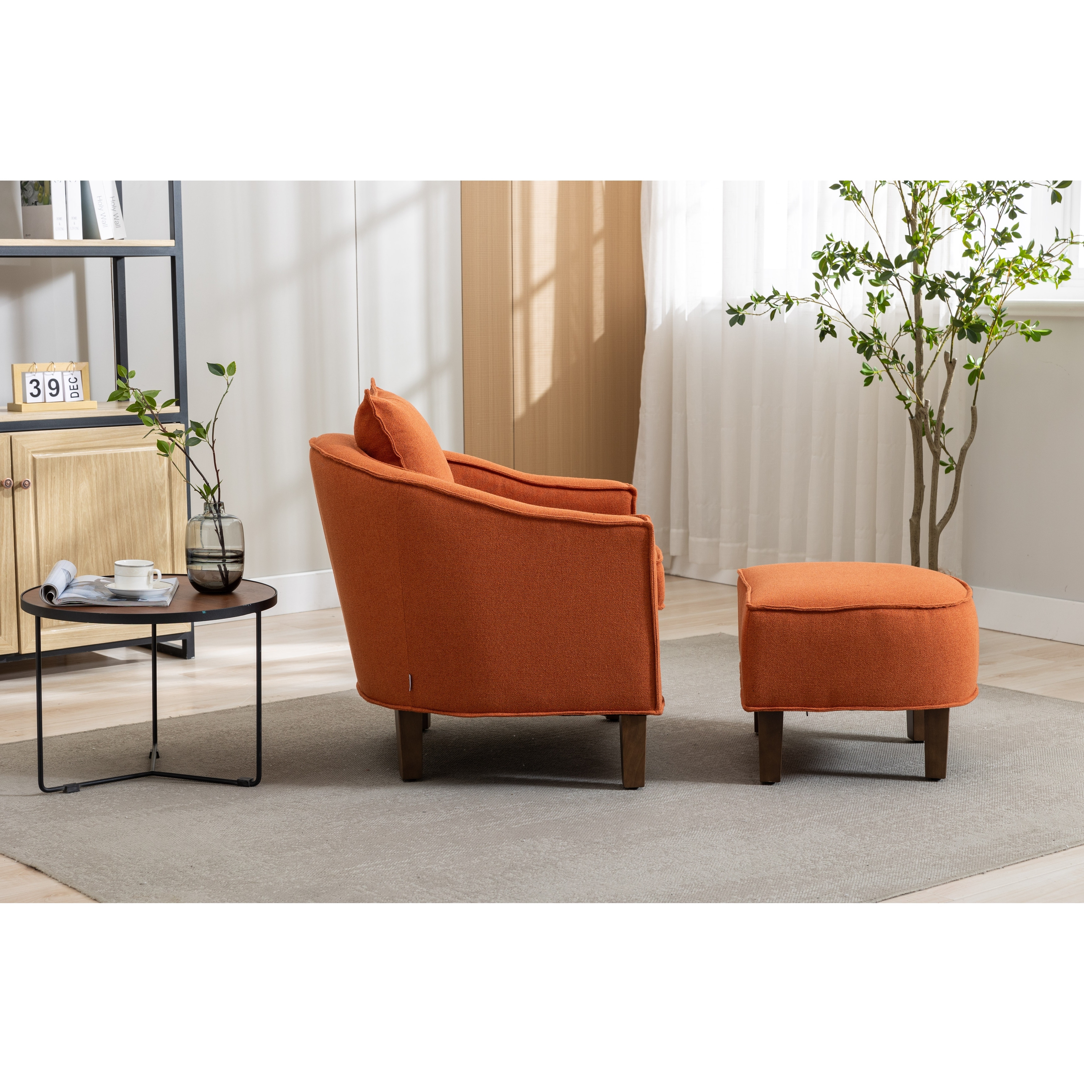Mid century accent hot sale chair with ottoman