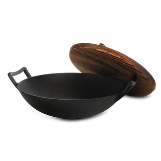 14 Inch Cast Iron Wok with Wood Lid - On Sale - Bed Bath & Beyond ...