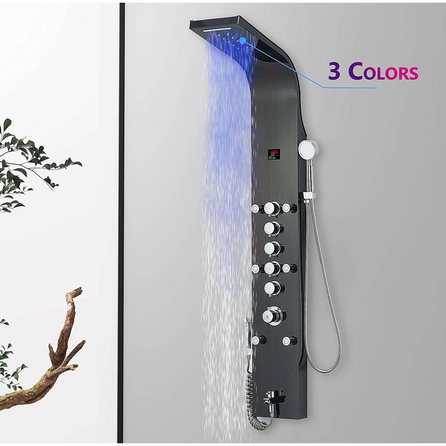59 inch 3 LED light 5 function thermostatic shower panel