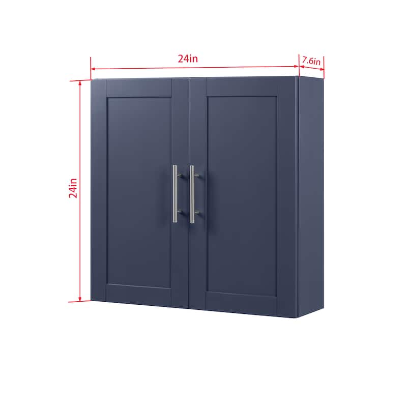 Wall-Mounted Wood Cabinet with 2 Doors and Adjustable Shelves for Bathroom, Kitchen, or Office