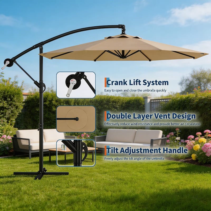10 ft Offset Patio Umbrella, with with Easy Lift & Tilt Adjustment