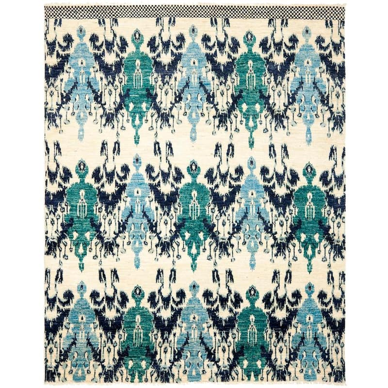 SAFAVIEH Couture Hand-knotted Calcutta Ilta Ikat Modern Wool Rug - 8' x 10' - Ivory/Navy