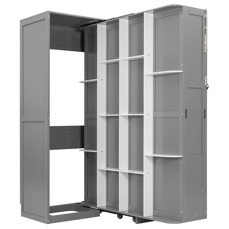 Queen Murphy Bed 360° Rotating Hidden Storage Racks Cabinet Wall Bed