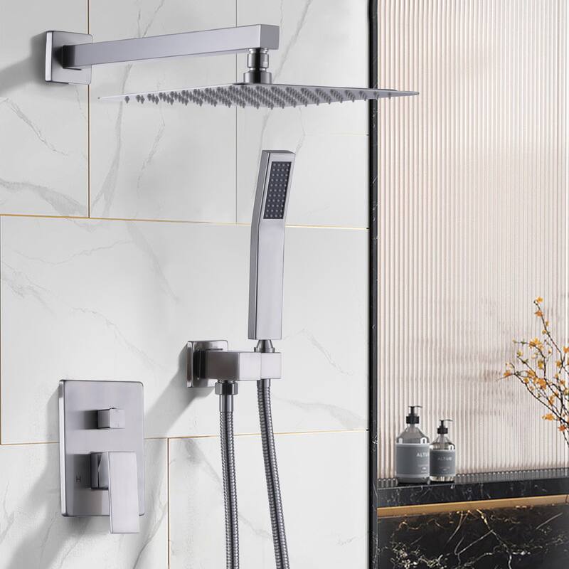 WOWOW 10 in. Square Shower Head 2-Spray Shower Faucet with Single Handle - 10 in.