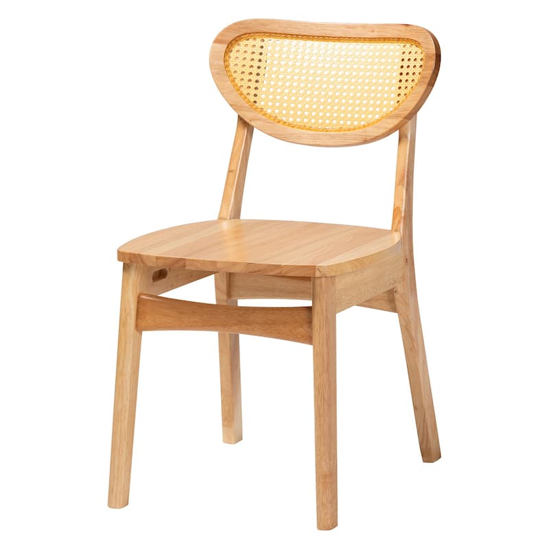 Donato Mid-Century Oak Brown Finished Wood and Rattan 5-Piece Dining Set