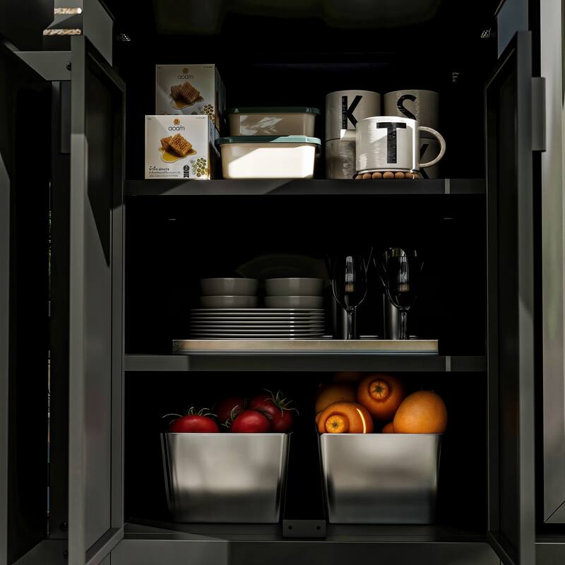 Patio Grill Workstation with Fridge Slot, Hidden Trash Bin & Weather-Resistant Roof Outdoor Kitchen BBQ Grill Station
