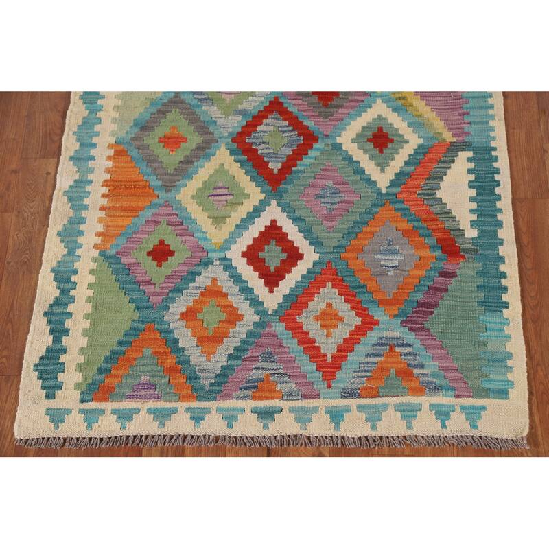 Multicolor Kilim Accent Oriental Area Rug Hand-Woven Wool Carpet - 3'4"x 4'10"