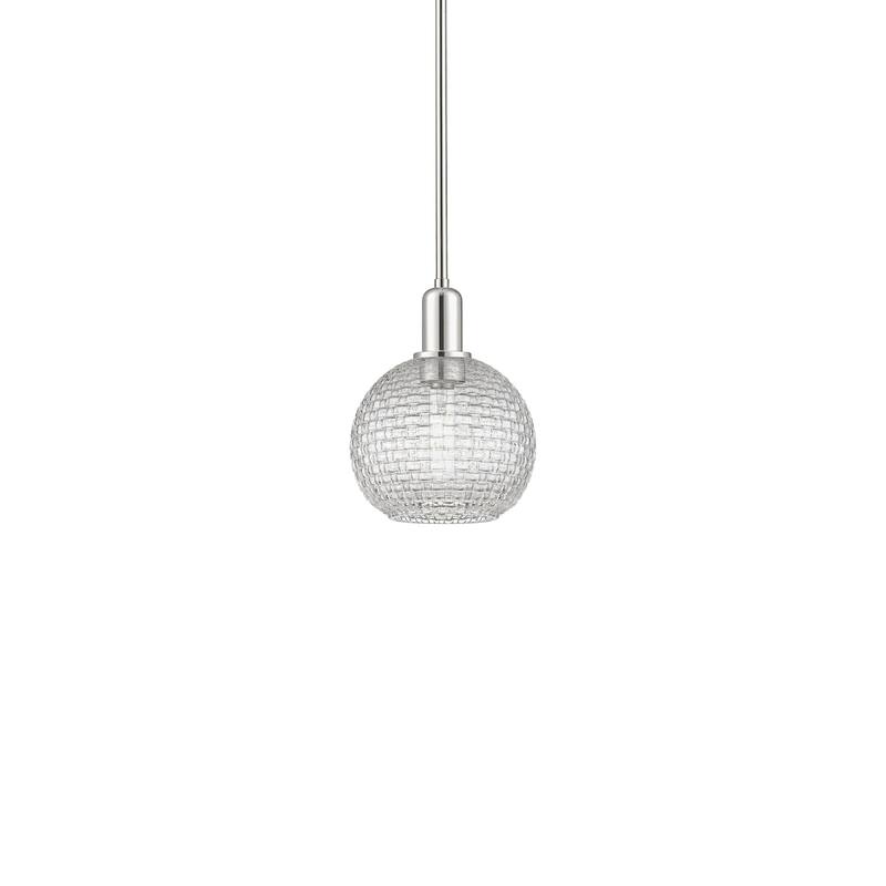 Innovations Lighting 716-1S-11-8 Athens Pendant Athens 8" Wide Mini - Polished Nickel / Clear Basketweave