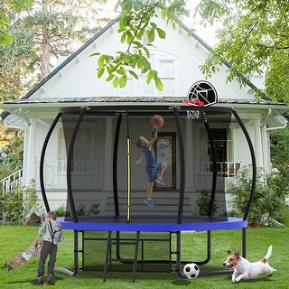 10 ft. Round Outdoor Trampoline with Basketball Hoop, Enclosure Net and Ladder