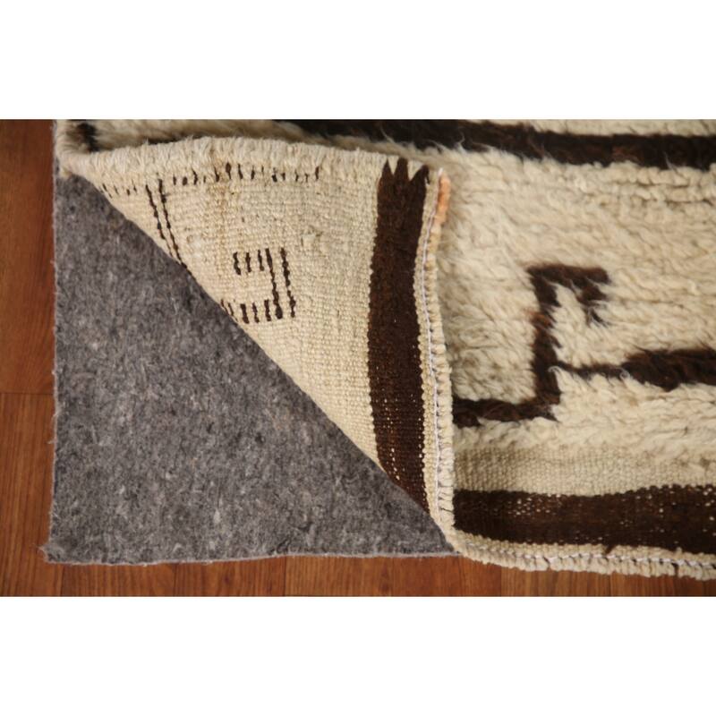 Anatolian Beige Turkish Runner Rug Handmade Geometric Wool Carpet - 3'6"x 12'4"