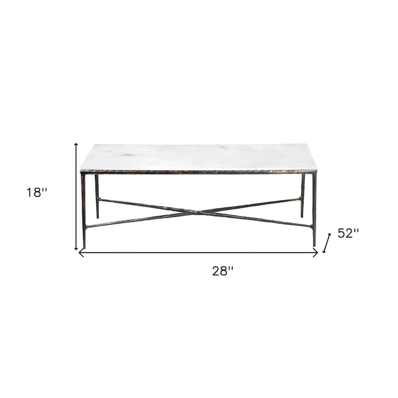 HomeRoots 28" White And Brown Genuine Marble And Aluminum Metal Coffee Table - 28' X '18' X '52
