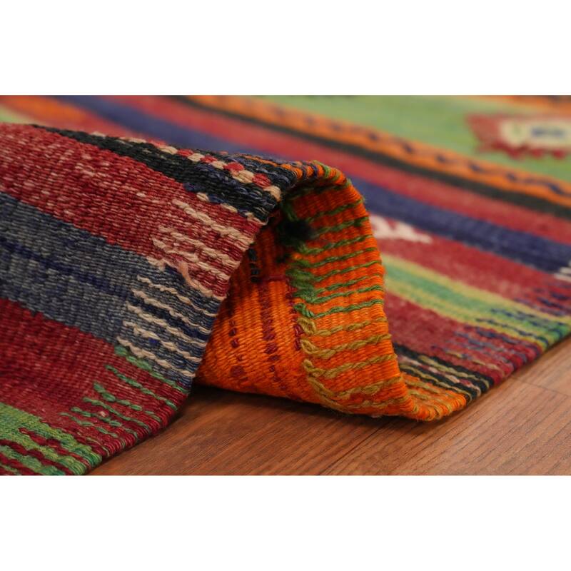 Hand Woven Oriental 100% Wool Carpet Southwestern Tribal Multi-Colored Kilim Area Rug - 7' 5'' X 6' 0''