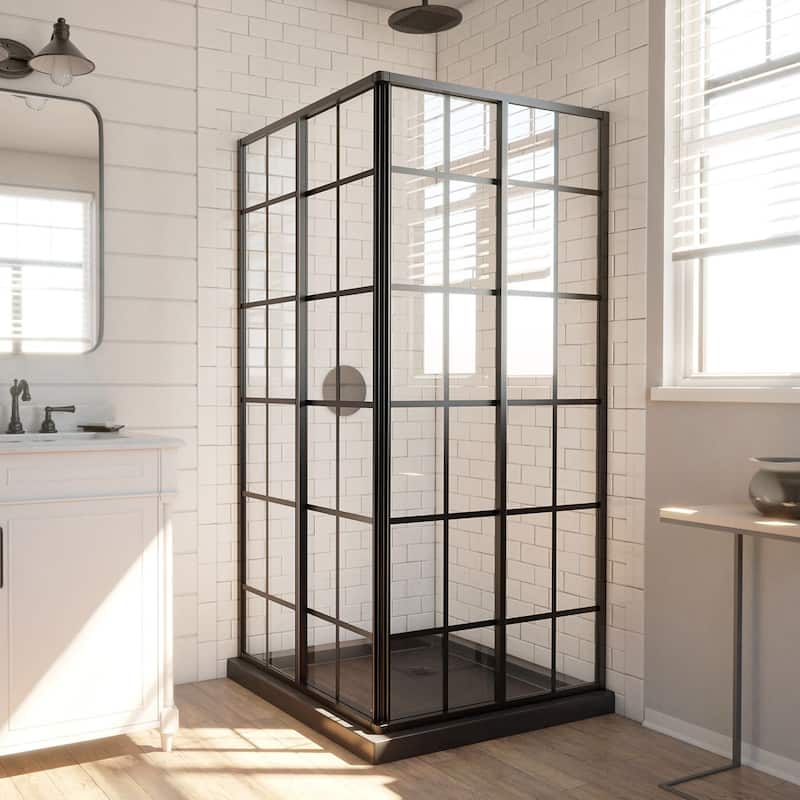 DreamLine French Corner 40 1/2 in. D x 40 1/2 in. W x 72 in. H Framed Sliding Shower Enclosure - 40.44" x 40.44" - 40.44" x 40.44" - Satin Black Finish
