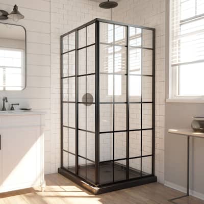 DreamLine French Corner 42 in. D x 42 in. W x 74 3/4 in. H Framed Sliding Shower Enclosure and Shower Base Kit - 42" x 42"