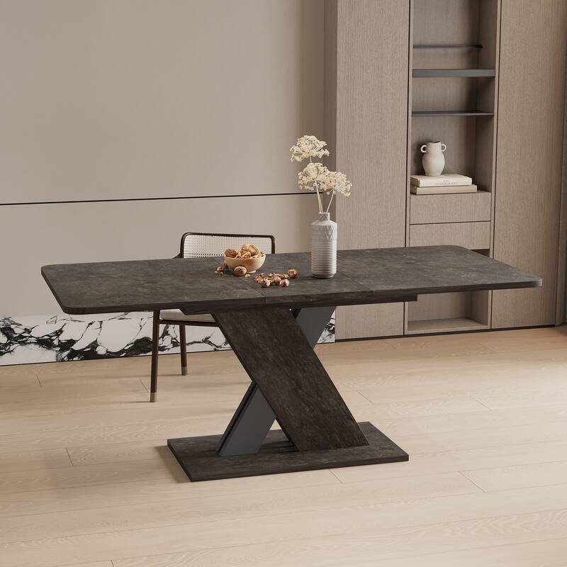 GDF Studio - Reynard Modern Multifunctional Extendable Console Dining Table with X-Base Design - 70.87" - Marble