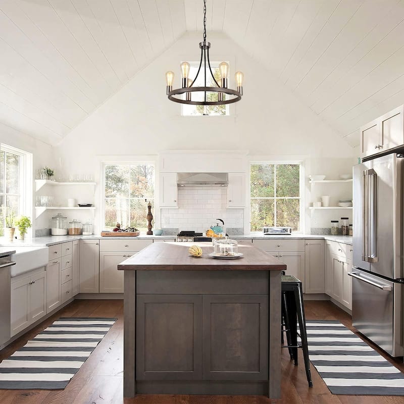 6-Light Farmhouse Metal Round Wagon Wheel Chandelier for Dining Room Living Room Bedroom Kitchen - 19.68'' D x 16.14'' H