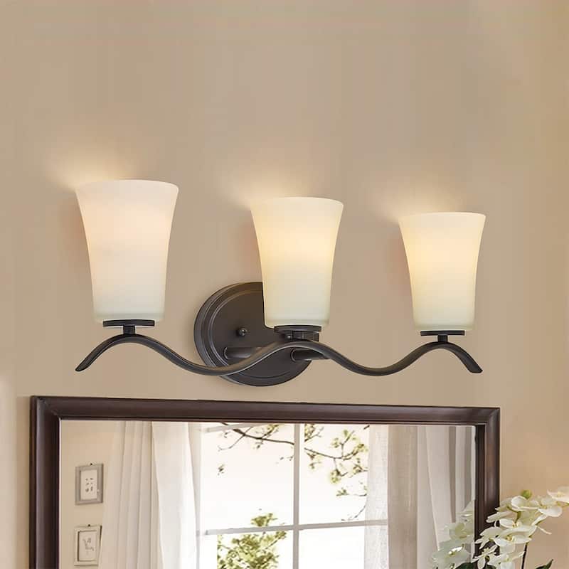3 Light Bathroom Vanity Lighting with White Glass