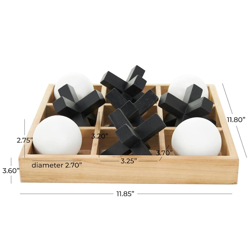 Wood Tic Tac Toe Dimensional Game Set with 3D Black and White Game Pieces - Brown - Roche River Decor - 12"W x 12"L x 4"H