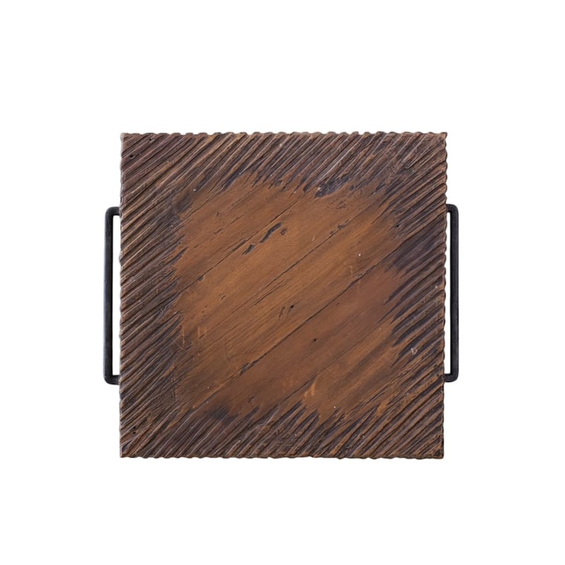 HomeRoots 24" Natural And Smoky Black Distressed Reclaimed Wood Square Block End Table - 15.40 in. x 23.60 in. x 13.80 in.