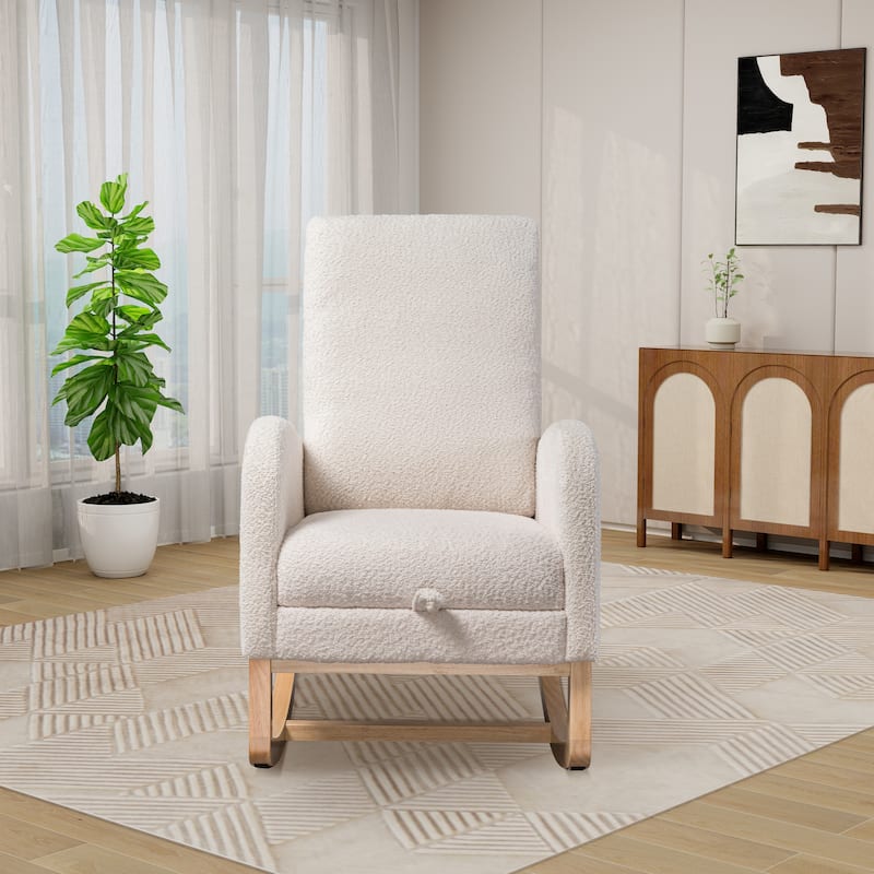 25.4"W Rocking Chair for Nursery,High Back Glider Chair with Retractable Footrest,Rocking Accent Armchair with Rubber Wood Legs