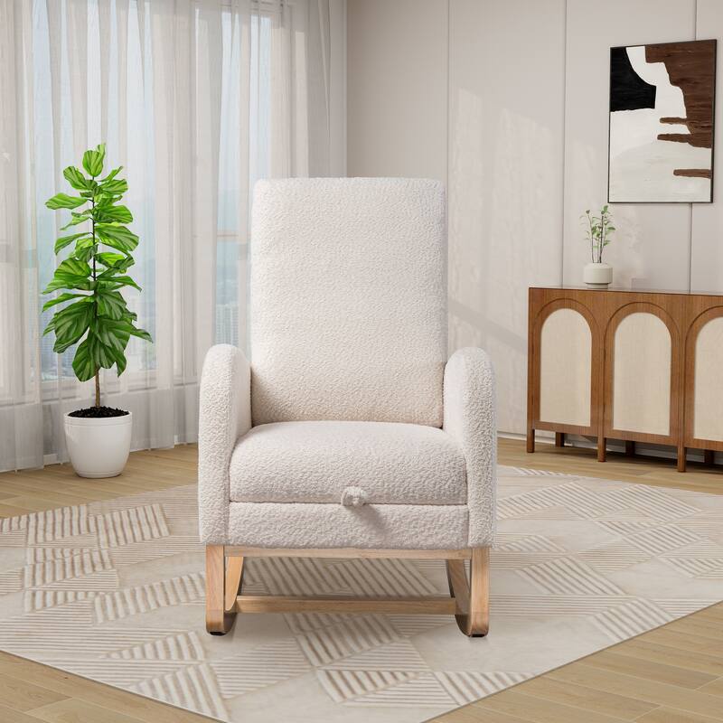 Rubber Wood Legs Rocking Chair with Retractable Footrest