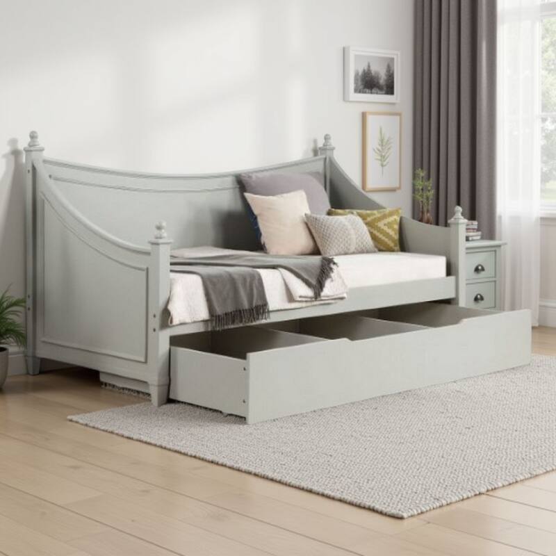 Kiki Twin Size Daybed, 4 Poster Design, Modern Light Gray Finish