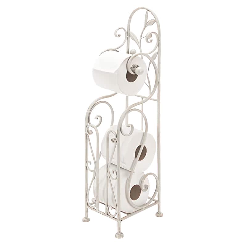 Noe Benzara Classic Free standing Metal Toilet Paper Holder, Off White - Off White