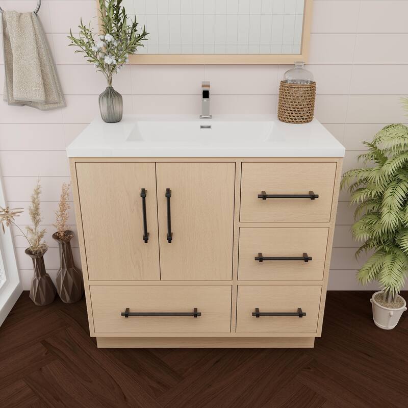 Victoria 36'' R Drawer Freestanding Vanity with Reinforced Acrylic Sink - 35.5