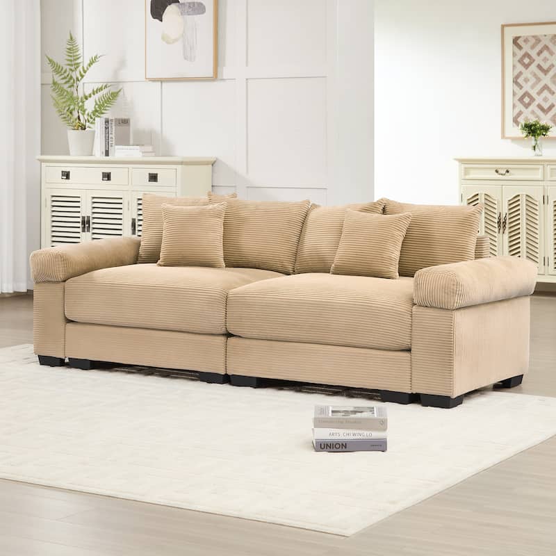 92" Oversized Corduroy Couch for Living Room, Upholstered Loveseat Sofa with Wide Armrests and Throw Pillows for Apartment