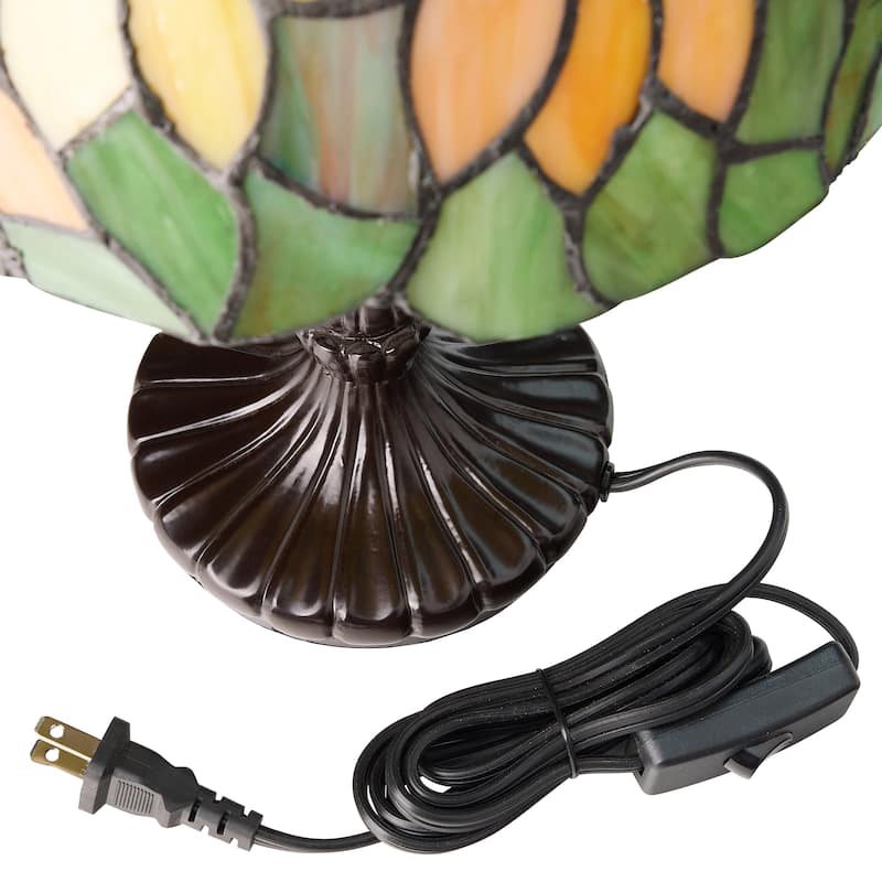 Sunflowers River of Goods Brown Metal and Stained Glass Dome Shade 16.5-Inch Table Lamp - 10" x 10" x 16.5"
