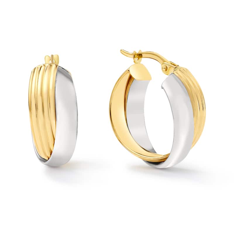 Clover 14K Two-Tone Gold Ribbed Hoop Earrings