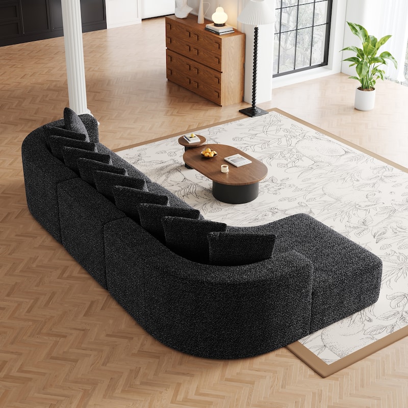 Chenille L-shaped Sectional Sofa with Curved Chaise Lounge and Piloows