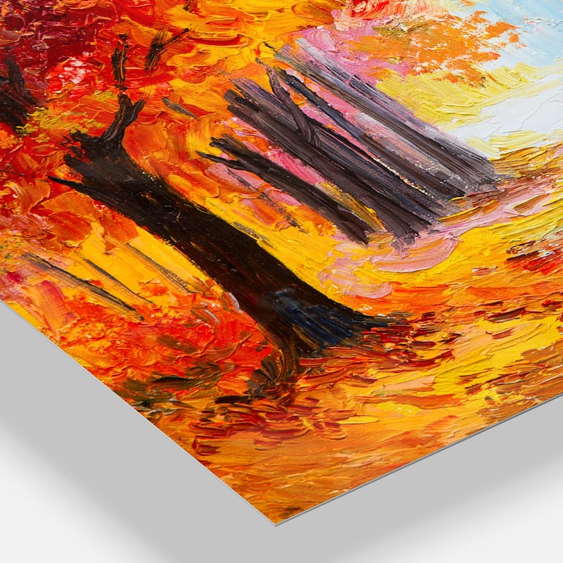 Designart 'Orange Forest in Autumn' Landscape Metal Wall Art
