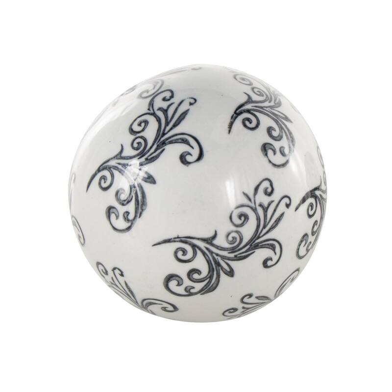 Ceramic Floral Glossy Orbs & Vase Filler with Varying Floral and Scroll Patterns - Set of 6 Black - Roche River Decor