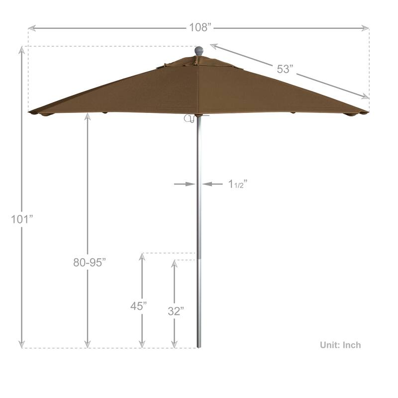 California Umbrella 9' Rd. Aluminum Frame, Fiberglass Rib Patio Umbrella, Push Open,Anodized Silver Finish, Sunbrella Fabric