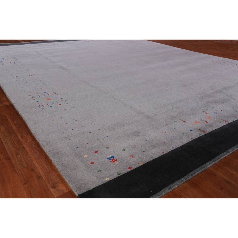 Hand Knotted Oriental 100% Wool Carpet Tribal Tribal Greys & Charcoal Gabbeh Area Rug - 11' 10'' X 9' 2''