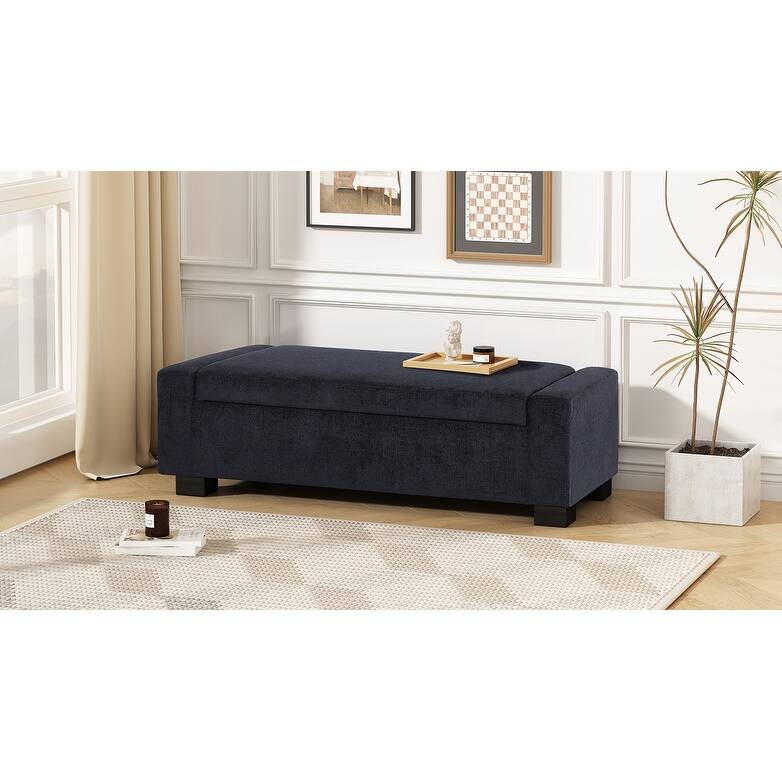 Roomfitters Upholstered Storage Ottoman Bench with Hinged Lid, Rectangular Accent Seat for Living Room or Bedroom